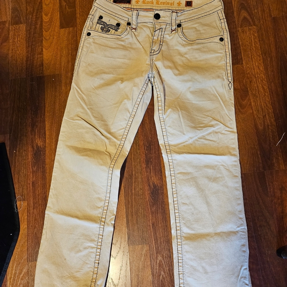 Rock Revival Mens Light Tan Straight Leg Jeans 33x32